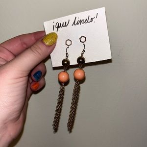Studs and dangly earrings, peach and gold.